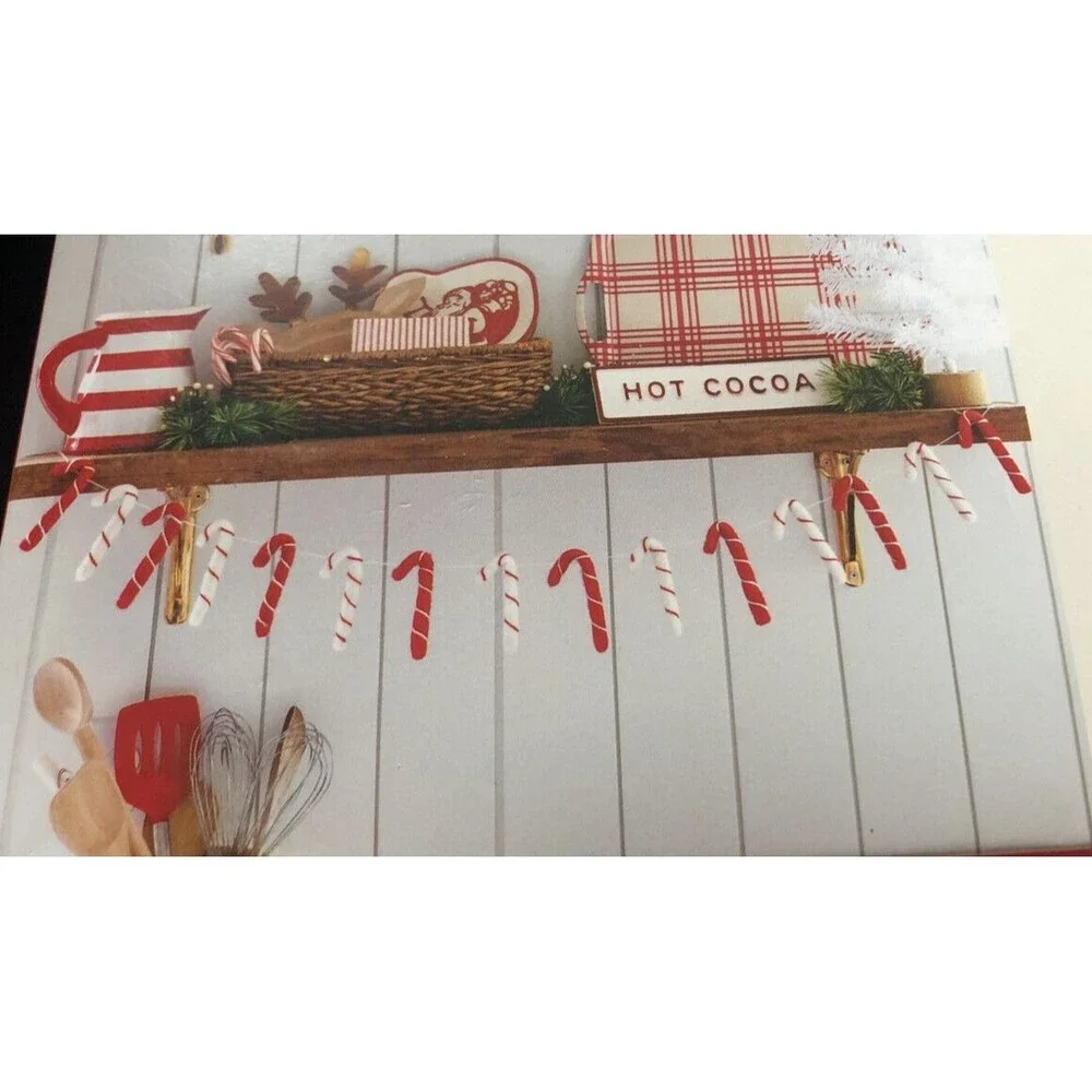 Minds Eye Christmas 20 Felt Candy Canes 7 Ft Tree Mantle Garland Wool Red White